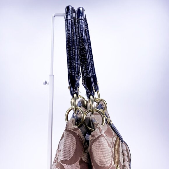 COACH Hampton Signature C Canvas Leather Dual Handle Handbag - J1077-F15689 - Picture 4 of 15